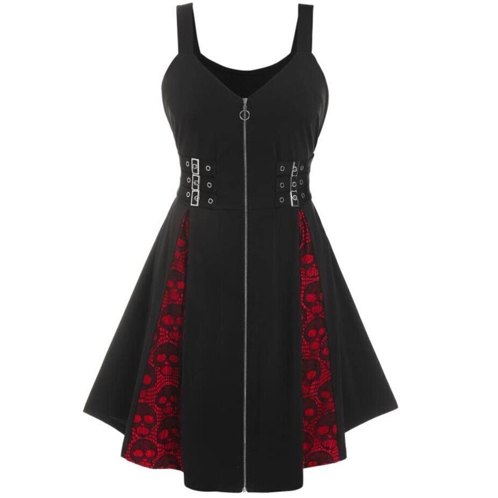 2637 Plus Size Dresses Sleeveless Wrap V-Neck Gothic Vintage 50S Spaghtti
